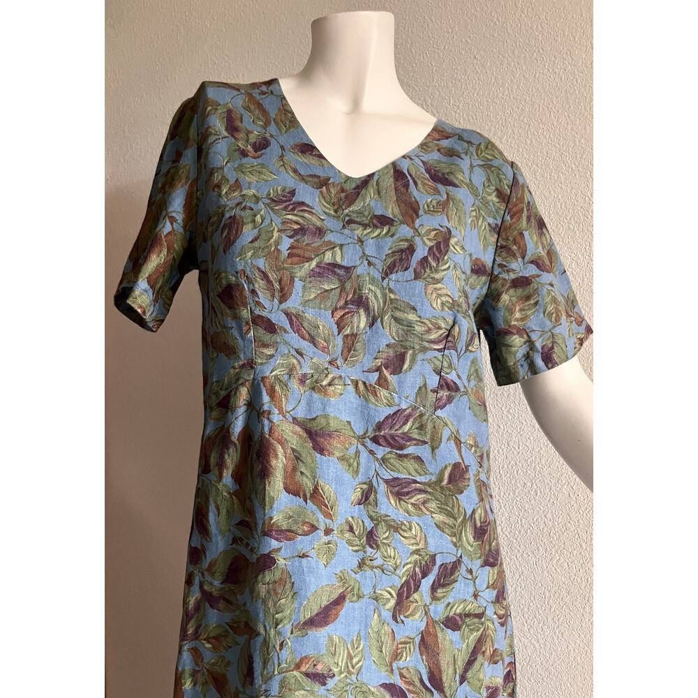 VTG Tom Tom California 100% Linen Maxi Dress S Periwinkle Floral Cottagecore USA - Picture 5 of 16